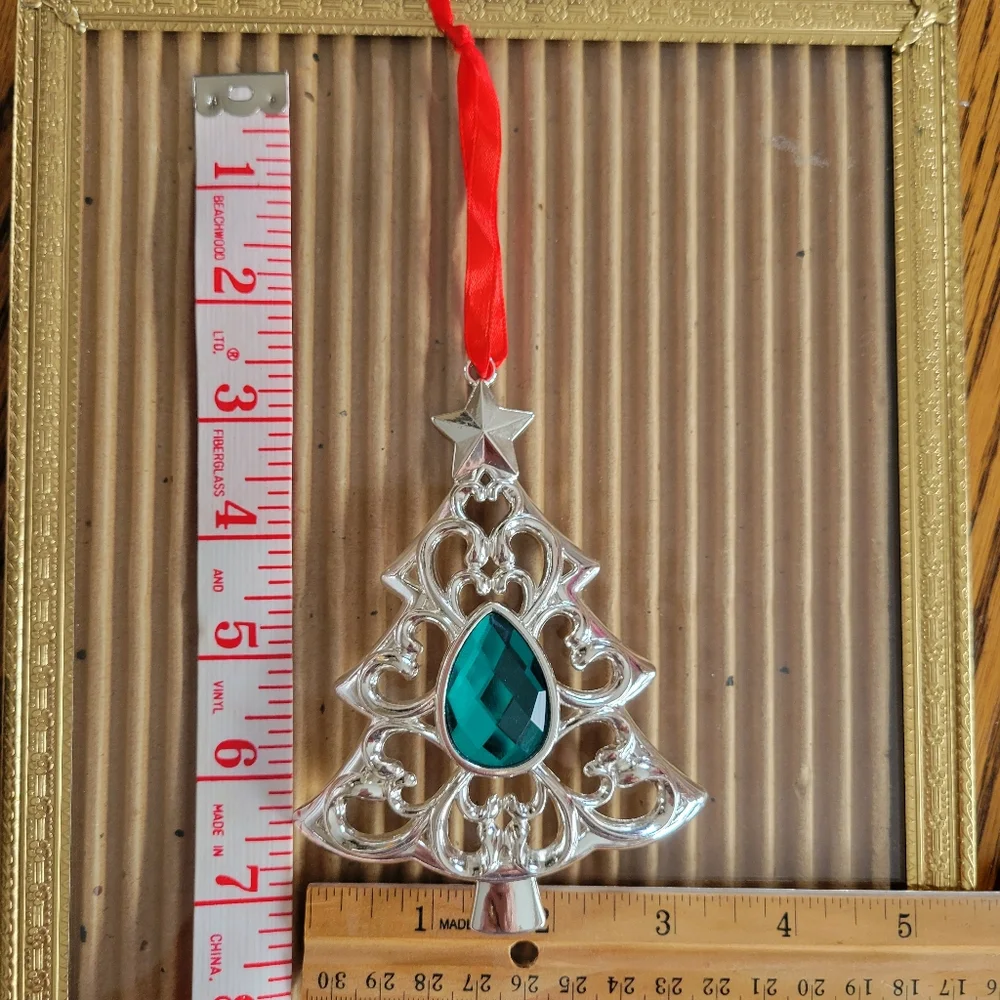 Lenox Silver-tone Christmas Tree Ornament ~ Teal Embellishment ~ GUC ~ Pretty!